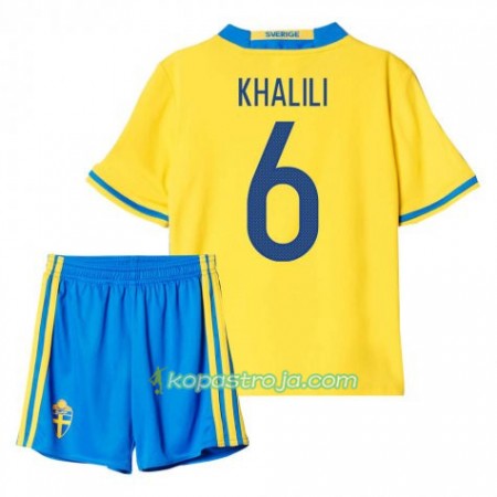 Billiga Fotbollströjor Sverige Khalili 6 Barn Hemma tröja 2016 Kortärmad