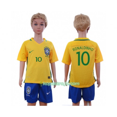 Billiga Fotbollströjor Brasilien Ronaldinho 10 Barn Hemma tröja 2016 Kortärmad