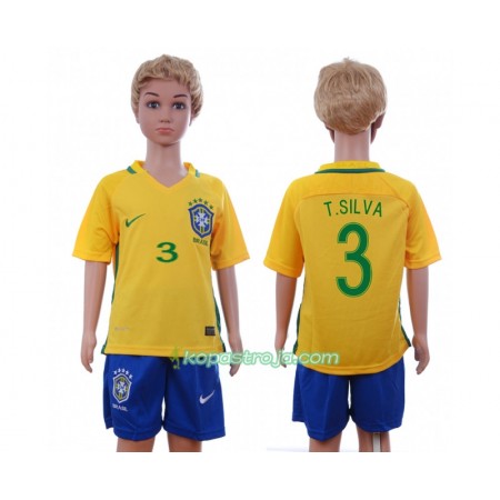 Billiga Fotbollströjor Brasilien T.Silva 3 Barn Hemma tröja 2016 Kortärmad